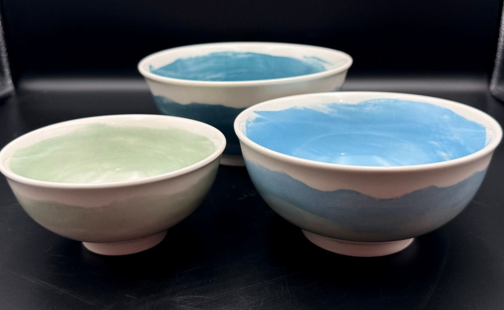 Anthropologie Pepper + Vetiver Oceana Nesting Bowls Set 3 Erin Wolf Watercolor